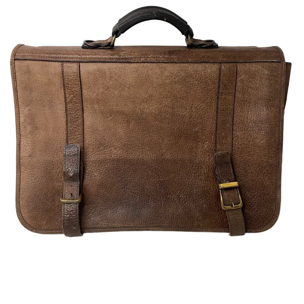 Distressed brown‎ leather briefcase business messenger bag satchel vintage
